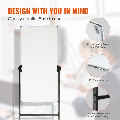 Tableau Blanc Magnétique 90x60 Cm Double Face - Effaçable à Sec Avec Support Réglable