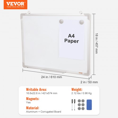 Tableau Magnétique Effaçable à Sec VEVOR 175x100 Cm - Cadre Aluminium, Livré Avec Marqueurs, Effaceur, Aimants - Pour Bureau, école, Maison