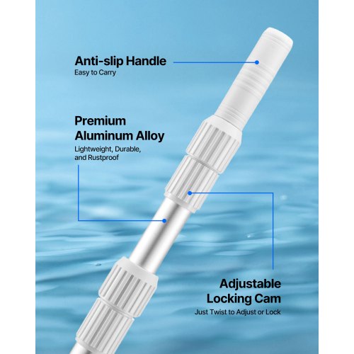 Perche Télescopique Piscine 1 à 3,66 M VEVOR - Alliage Aluminium, Poignée Antidérapante, Compatible épuisette, Brosse, Aspirateur - 2