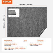 VEVOR Sous-tapis Coussin Protecteur Sol en Feutre 275x366 cm Épaisseur 12 mm