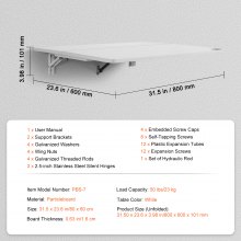 VEVOR Table pliante flottante murale bureau d'ordinateur portable 800 x 600 mm