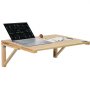 Table pliante murale VEVOR avec ordinateur portable, plans et ruban à mesurer sur une surface en bois.