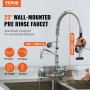 VEVOR Robinet de Cuisine Commercial avec Pulvérisateur de Pré-rinçage, Mitigeur avec Douchette Extractible, 630 mm de Haut, Entraxe 203 mm, Bec Pivotant 305 mm, Mural pour Évier 1/2/3 Compartiments