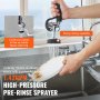 VEVOR Robinet de Cuisine Commercial avec Pulvérisateur de Pré-rinçage, Mitigeur avec Douchette Extractible, 630 mm de Haut, Entraxe 203 mm, Bec Pivotant 305 mm, Mural pour Évier 1/2/3 Compartiments