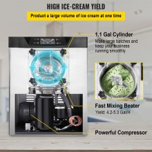 VEVOR Sorbetière Commerciale Machine à Crème Glacée en Acier Inoxydable 16-20L/h