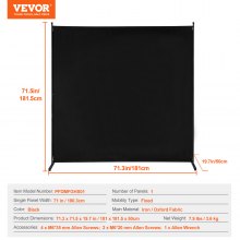 VEVOR Cloison de Séparation Paravent 1 Panneau 181 cm Séparateur de Bureau Noir