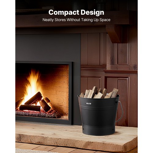 Seau à Cendres Cheminée VEVOR 4 En 1 - 9,8L Avec Couvercle, Pelle, Balai, Gants - Acier Carbone, Protection Thermique - Pour Poêle à Bois, Foyer Extérieur