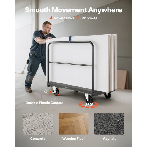 Chariot Porte-Plaques De Plâtre 1360kg VEVOR Plateforme 1150x555mm Chariot Pour Cloisons Sèches Avec Roues Pivotante Verrouillable Transport Matériaux | Leroy Merlin