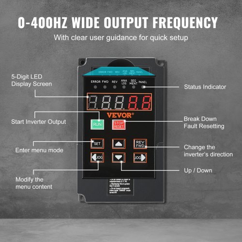 Variateur de Fréquence VEVOR 4 kW,8,5 A,Triphasé 380 V 50/60 Hz vers 0-380 V 0-2000 Hz pour Moteur de Broche CNC Contrôle de Vitesse | Leroy Merlin