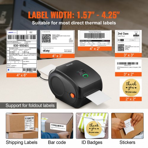 VEVOR Imprimante Étiquettes Thermique 4x6 300dpi USB/Bluetooth pour Amazon UPS