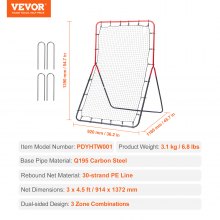 VEVOR Filet de rebond pour baseball et softball 914 x 1372 mm baseball à 3 voies