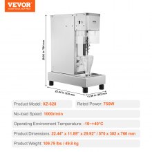 VEVOR Mélangeur de Crème Glacée Machine à Crème Glacée 750 W Sorbetière en Inox