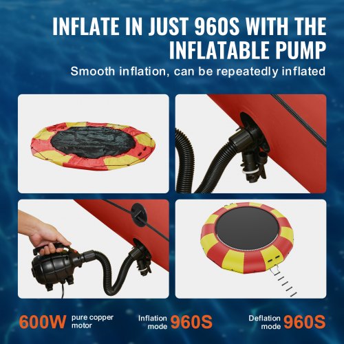 Trampoline Aquatique VEVOR 367 Cm – Gonflable, Avec échelle Et Pompe électrique, Pour Piscine/lac
