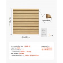 VEVOR Panneaux Muraux Lattes MDF Modulaire Rangement Outils Garage 1220x1220 mm