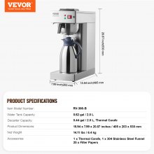 VEVOR Cafetière Filtre Commerciale Capacité 12 Tasses avec Carafe Thermique