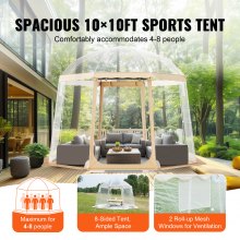 VEVOR Tente Sport Bulle Transparente Pop-Up pour 4-8 Personnes Anti-intempérie