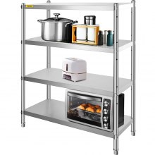 VEVOR étagères étagères Inox de Rangement de Cuisine Capacité de Charge Lourde 150kg Table à épices à 4 Niveaux avec Accessoires d'Assemblage Meuble pour