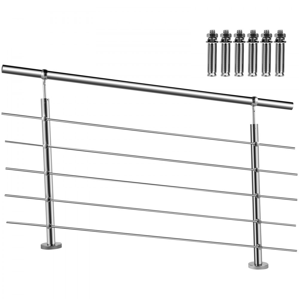 Vevor Rambarde Garde-corps Rampe Escalier 5 Barres 1,5 M Balustrade Inox 304