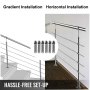 Vevor Rambarde Garde-corps Rampe Escalier 5 Barres 1,5 M Balustrade Inox 304