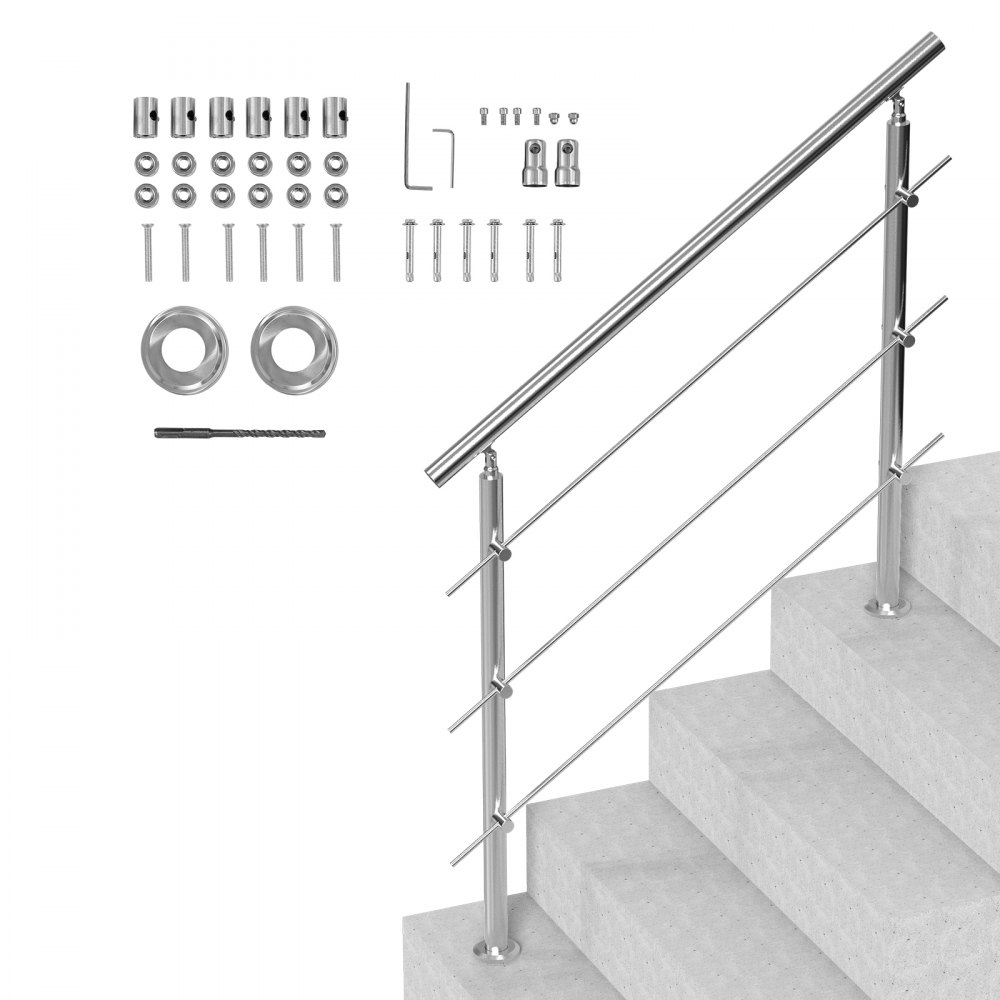 VEVOR Rampe Escalier Main Courante pour Extérieur 120 cm 3 Barres Transversales