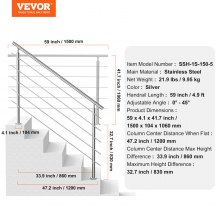 VEVOR Rampe Escalier Main Courante pour Extérieur 150 cm 5 Barres Transversales