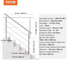 VEVOR Rampe Escalier Main Courante pour Extérieur 150 cm 3 Barres Transversales