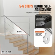 VEVOR Rampe Escalier Main Courante pour Extérieur 180 cm 2 Barres Transversales