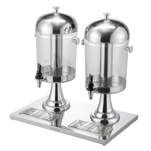 VEVOR Fontaine à Boissons Double 16L (2×8L) Verre – Distributeur Jus Thé Glacé Limonade Avec Support Métal, Robinet Anti-Goutte & Infuseurs