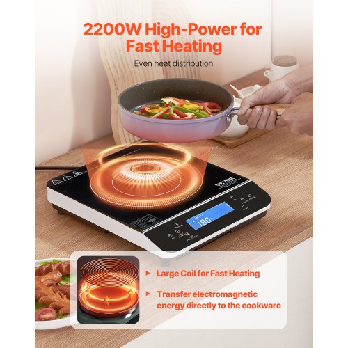 Plaque à Induction Portable 2200W – Kseely, Cuisson Silencieuse, 8 Modes Tactiles, Capteur Auto, Idéale Pour Cuisine, Camping Et Voyages