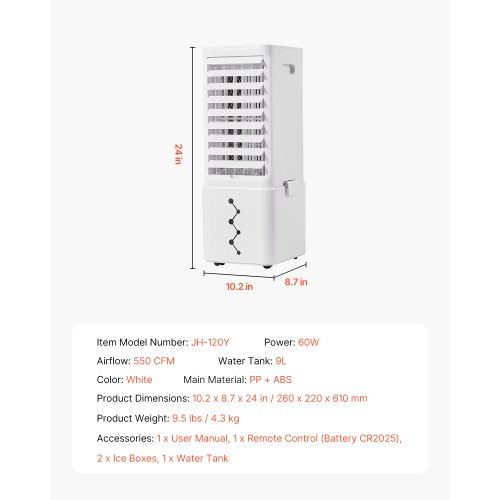 Climatiseur Mobile VEVOR 9000 BTU 2,6 kW, Climatiseur Portable 3-en-1 Refroidissement,Panneau Tactile LED, Minuterie 24 h, Blanc, Classe Énergétique A | Leroy Merlin