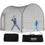 VEVOR Cage de Frappeur 3,6x3,6x3 m Filet d'Entraînement de Baseball Softball Poteaux en Fibre de Verre Filet de Lancement Portable avec Sac de Transport pour Lanceur Receveur Extérieur et Intérieur