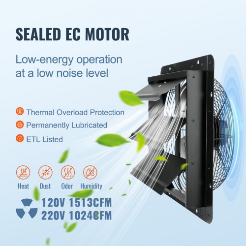 Ventilateur d'extraction à volets, 40,9 cm,extracteur d'air grenier