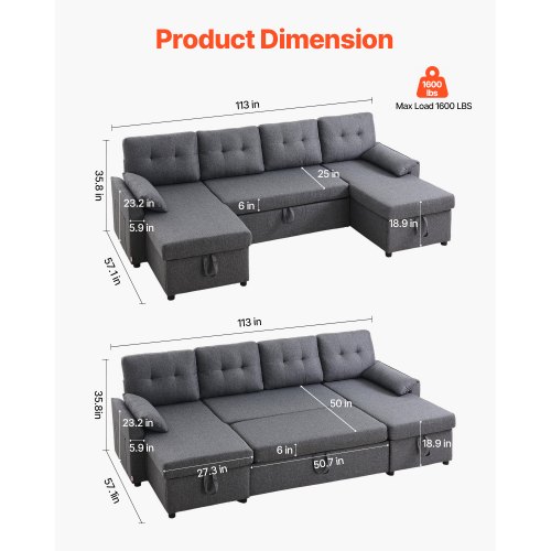 Canapé-lit IKEA Moderne Gris - Convertible Avec Rangements - 4 Places Jusqu'à 175 Cm