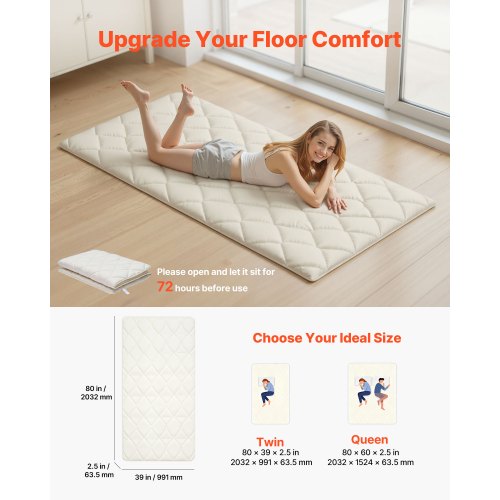 Tapis tatami japonais , matelas pliable Queen Size, futon avec sac de rangement et attaches, tapis de sol 9 couches pour dormir, dortoir, méditation, yoga, 203 x 152 x 9 cm, noir | CA