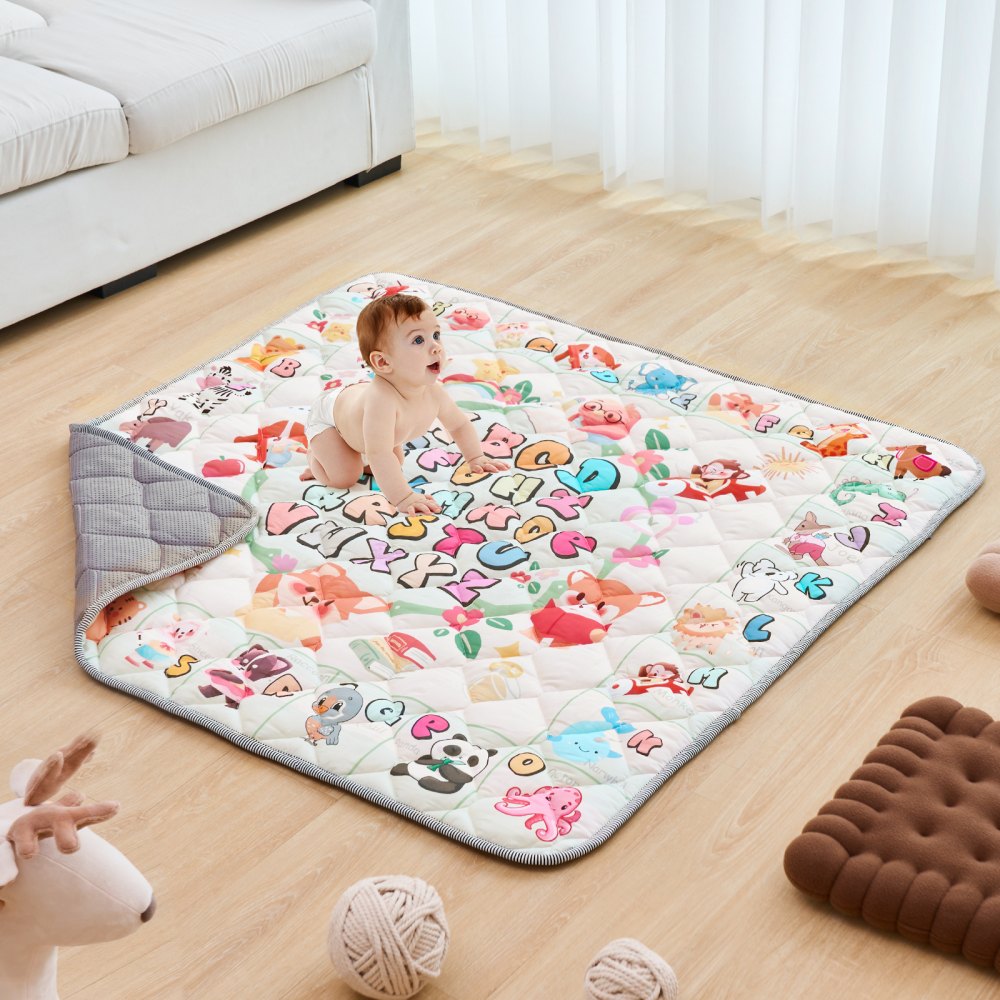 VEVOR Tapis de Jeu d'Activité Doux Épais pour Bébés Enfants Maison 1,27x1,27 m