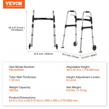 VEVOR Déambulateur pliable aluminium avec roues aide à mobilité hauteur réglable