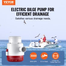 VEVOR Pompe de cale, 3000GPH, pompe à eau de cale submersible automatique 12V avec interrupteur à flotteur diamètre de sortie 40 mm pompe de cale électrique pour bateaux, étangs, piscines, sous-sols