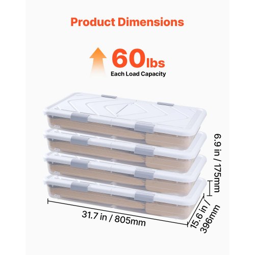 Boîte De Rangement Sous Lit Avec Roulettes VEVOR - 80.5x39.6x17.5cm, Capacité 42L, Charge 15kg