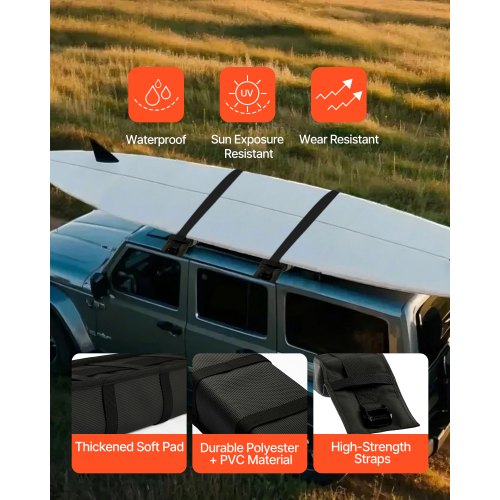 Barre De Toit Universelle Barres De Toit Souples Poweka - Transport Kayak/ surf/ski - Kit Complet Barre De Toit Souple Voiture