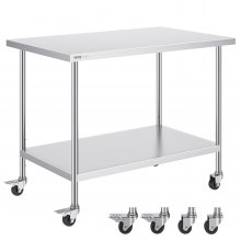 VEVOR Table de Travail en Inox Table de Préparation avec Roulettes 76,2x121,9 cm