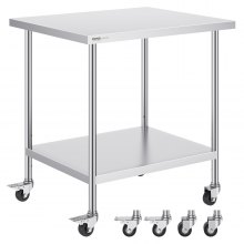 VEVOR Table de Travail en Inox Table de Préparation avec Roulettes 76,2x91,4 cm