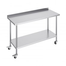 VEVOR Table de Travail en Inox Table de Préparation avec Roulettes 61x152,4 cm