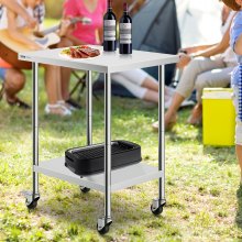 VEVOR Table de Travail en Inox Table de Préparation avec 4 Roulettes 61x76,2 cm