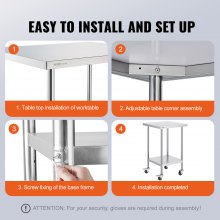 VEVOR Table de Préparation Cuisine Table de Travail Inox avec Roulettes 61x61 cm