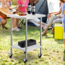 VEVOR Table de Préparation Cuisine Table de Travail Inox avec Roulettes 61x61 cm