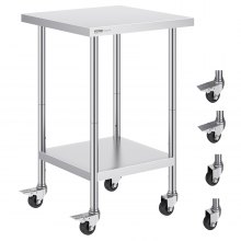 VEVOR Table de Préparation Cuisine Table de Travail Inox avec Roulettes 61x61 cm