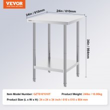 VEVOR Table de Travail en Inox Table de Préparation 61x61x86,4 cm pour Cuisine