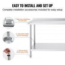 VEVOR Table de Travail Inox Table de Préparation 152,4x61 cm Cuisine Restaurant