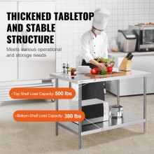 VEVOR Table de Travail Inox Table de Préparation 76,2x121,9x86,4 cm pour Cuisine