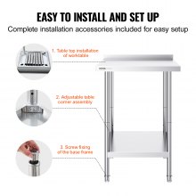 VEVOR Table de Travail en Inox Table de Préparation 61x61x91,4 cm pour Cuisine